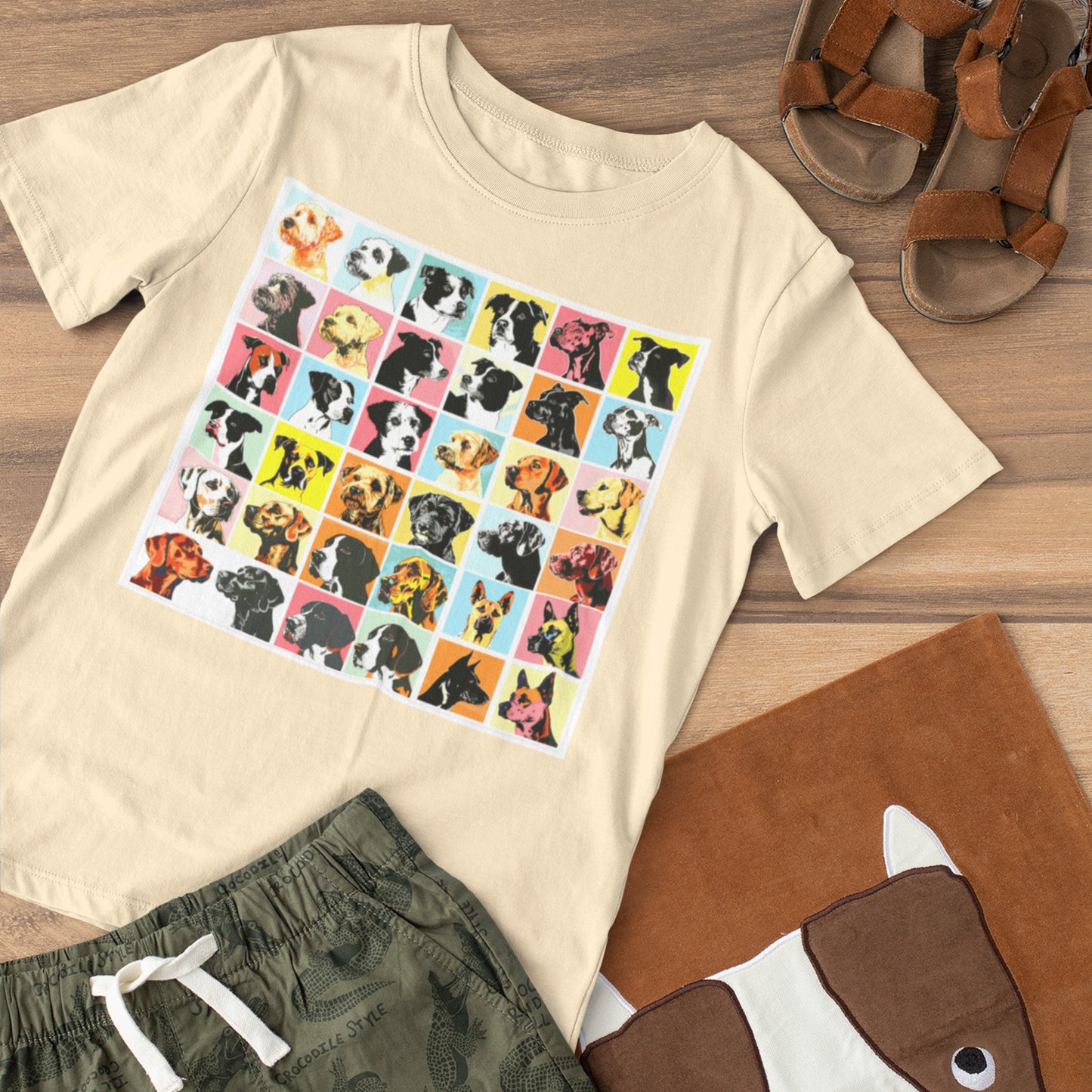 Patrick Nagel-Inspired Multi Dog Squares T-Shirt