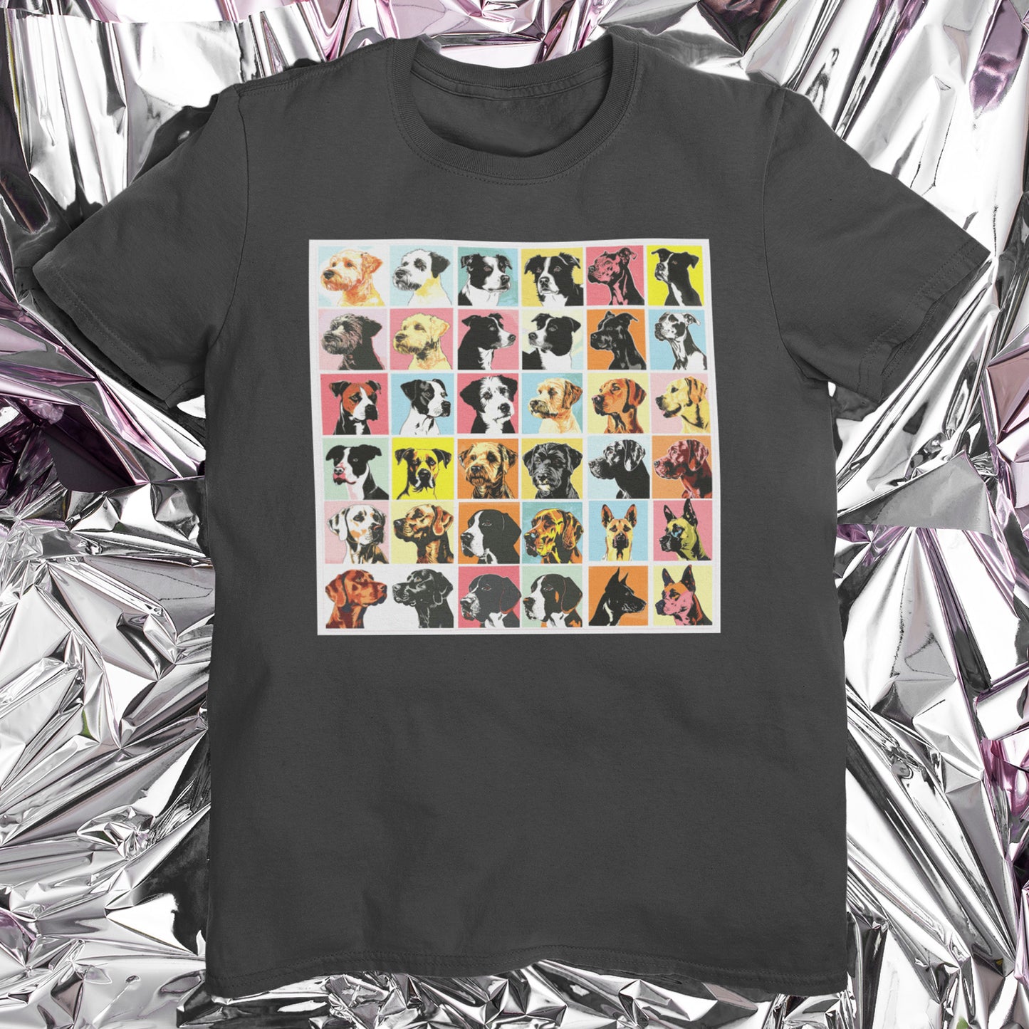 Patrick Nagel-Inspired Multi Dog Squares T-Shirt